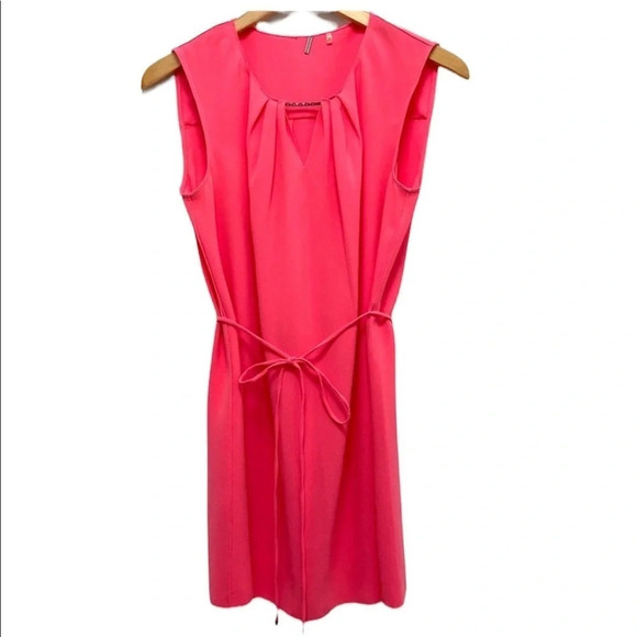 Elie Tahari Tunic Mini Dress Sleeveless Pink Crepe Tie Waist Women’s Size 4 - Picture 2 of 8